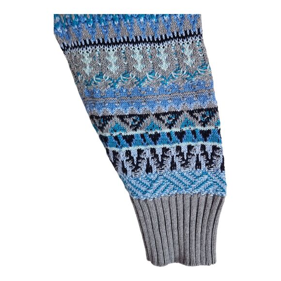 SUNDANCE Women L Sweater 1/2 Zip Gray Blue Fair Isle Sleeves Cotton Modal 42" - Picture 6 of 8